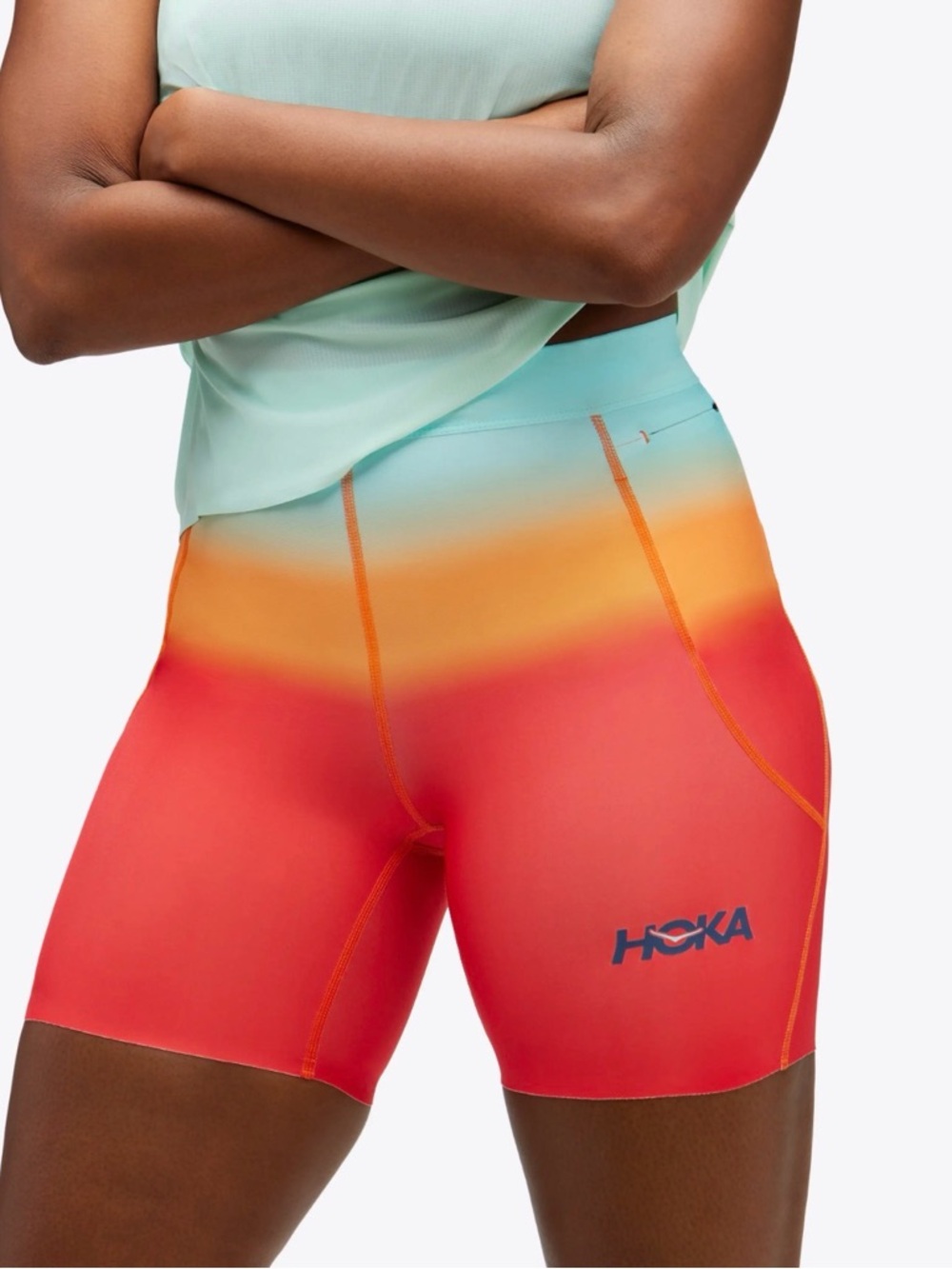 Hoka Novafly 6” Knit Running Shorts Red to Aqua Gradient
